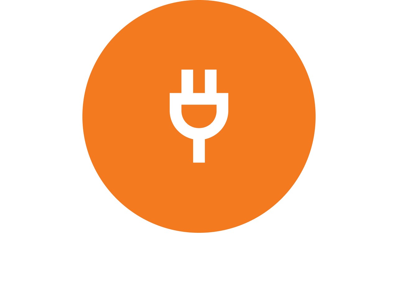 Icon eines elektrischen Steckers in einem orangefarbenen Kreis.