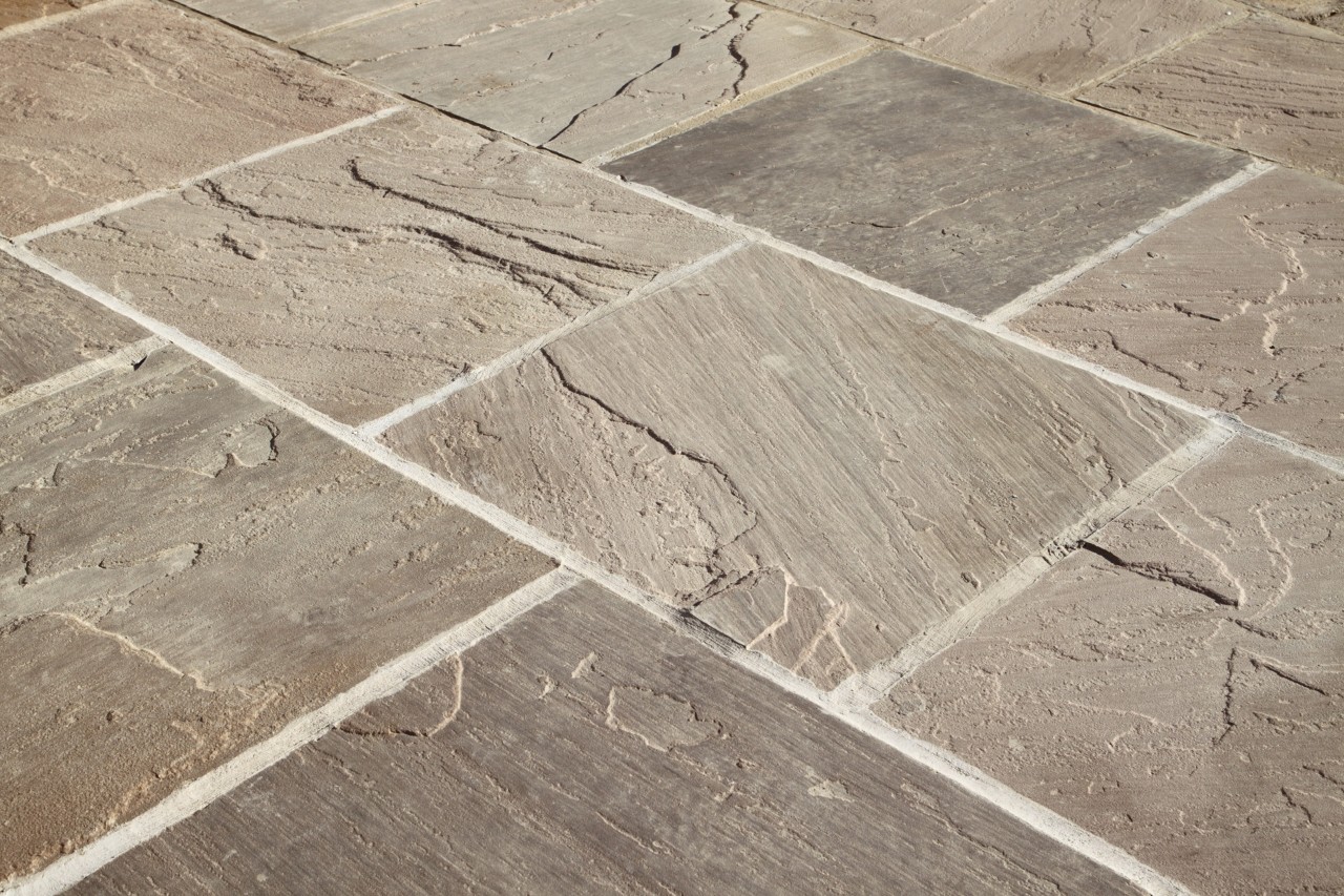 Stone paving on a garden patio area.