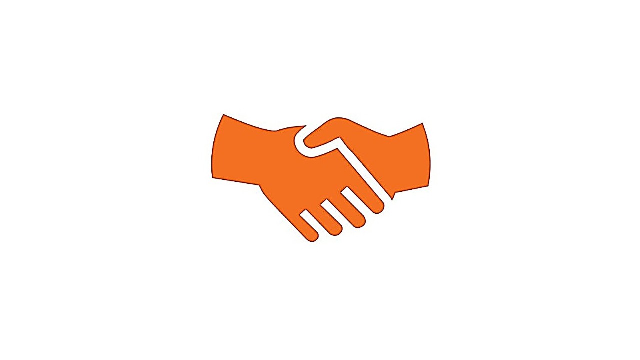 Symbole orange représentant une poignée de main